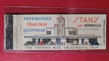 1940's Stans New BB'Q Sacramento, Ca Matchbook Matchcover