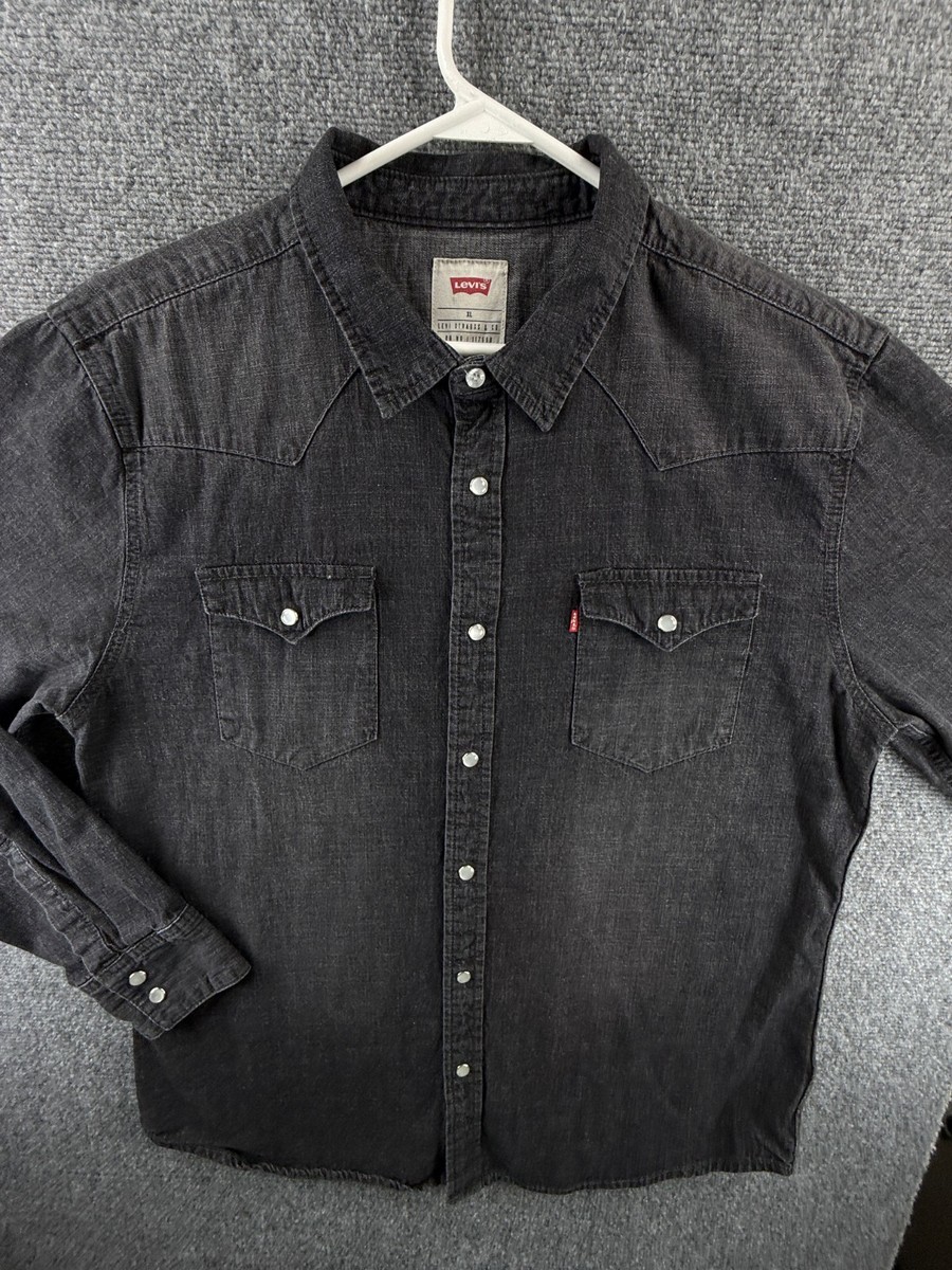 トップス A Levis XL Black Denim Pearl Snap Western Shirt Cotton Cowboy