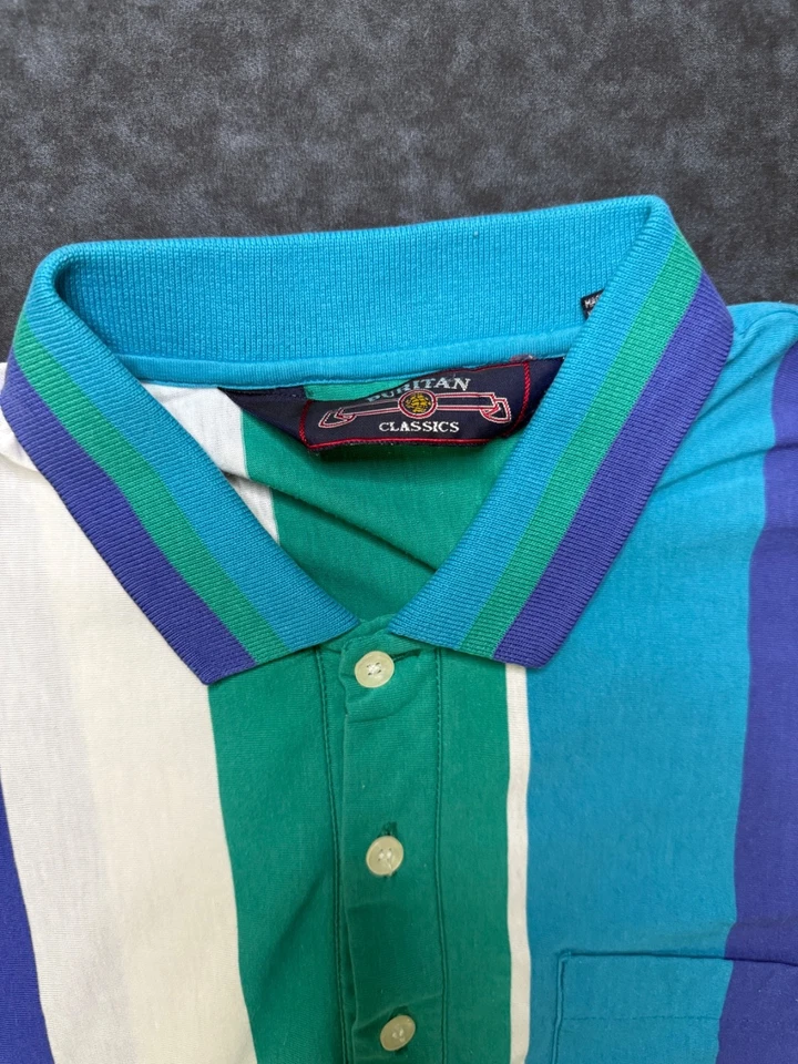 Винтажная пуританская классическая многоцветная полосатая рубашка-поло размер XL - Изображение 2 из 4