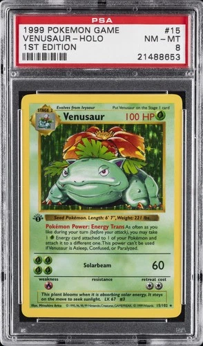 1999 POKEMON BASE SET 1ST EDITION #15 VENUSAUR-HOLO PSA 8