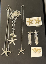 Lot Starfish Jewelry Items 3 Necklaces 3 Pairs Post Earrings Beach Vacation Sea