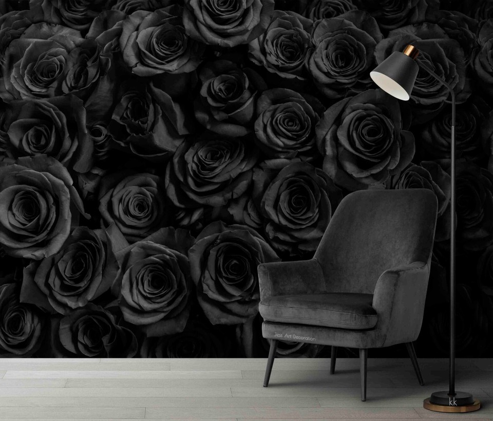 3D Rose Black Floral Patterns Wallpaper Wall Murals Removable Wallpaper
