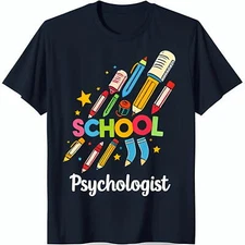 Vibrant School Themed Black T-Shirt with Playful Pencil Graphic & 'Psychologist
