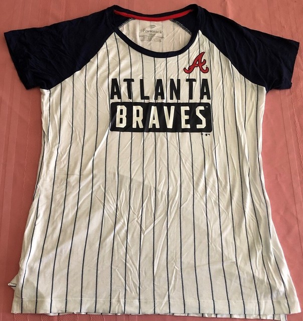 Atlanta Braves Crew Neck Pinstripes Jersey Shirt Ladies Medium Navy
