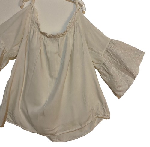 Tunica donna J. Gee bianca XL manica a campana ricamo vintage 70 stile bohocore fata - Foto 5 di 7