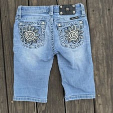 Miss Me Girls Size 12 Bermuda Jean Shorts Blue Style JK7513M Floral Pocket