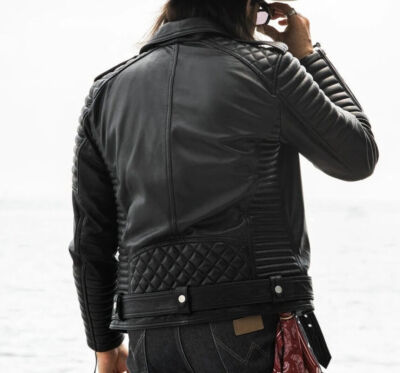 Quilted Slim Fit Motorcycle Biker Jacket Men's Black Genuine