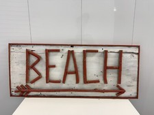 Rustic 'BEACH' Wooden Wall Sign with Arrow, Handmade Decor