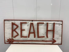 Rustic “BEACH” Wooden Wall Sign with Arrow, Handmade Decor