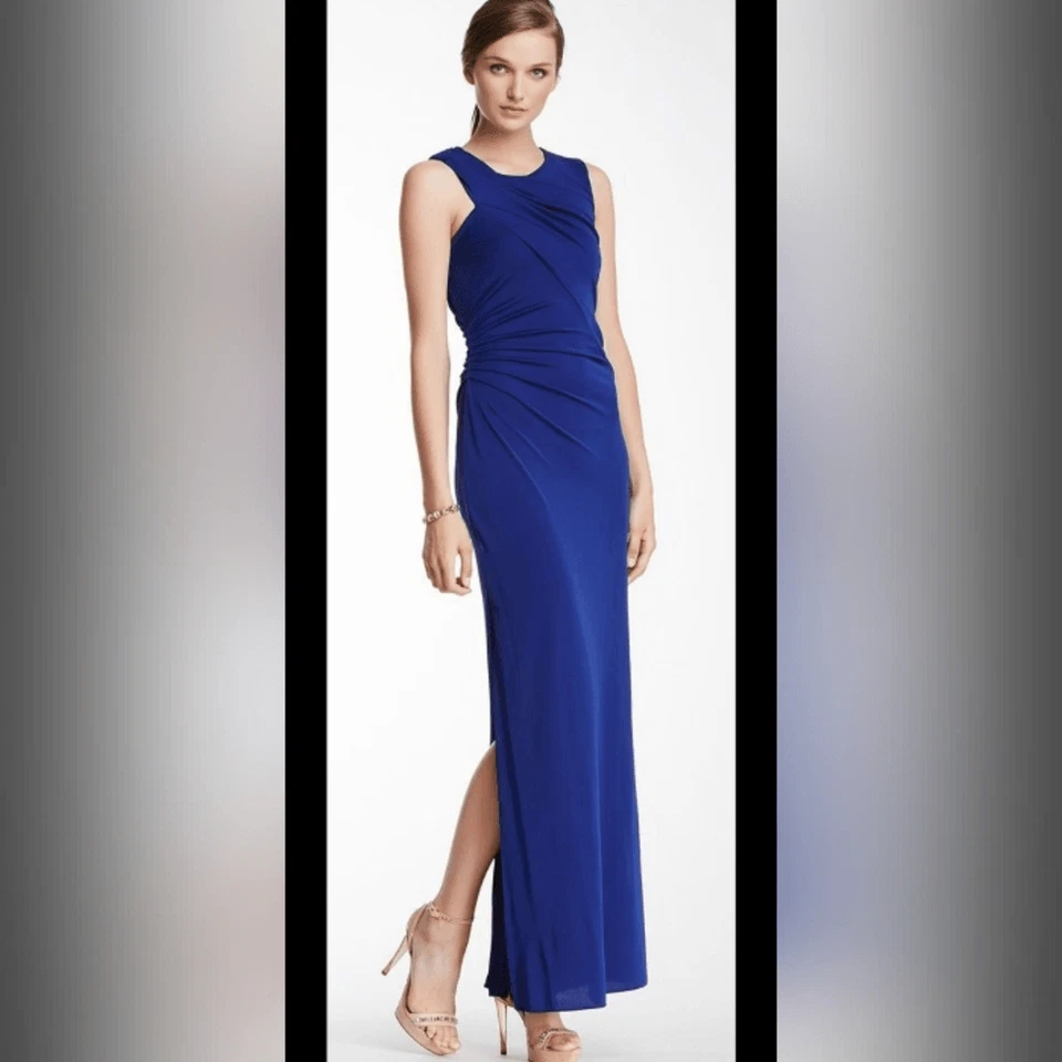 Impresionante Vestido BCBG MAXAZRIA Simone Cortina de Hombro Corte XS Azul Oriente Foto 3 de 4
