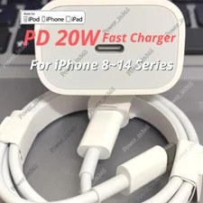 For iPhone 14 13 12 11 X XR 8 20W Fast Charger Power Adapter PD USB C Cable Cord