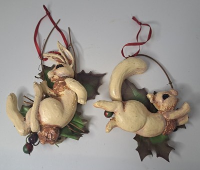 Vintage Flying White Squirrel & White Rabbit Christmas Ornaments Unique!