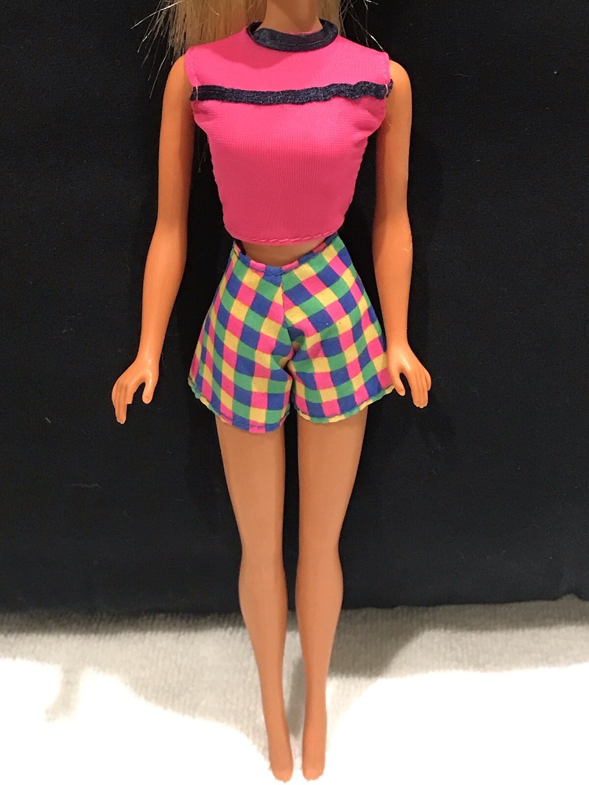 Barbie Pink Black Top & Check Short Set Genuine Mattel Label No Doll
