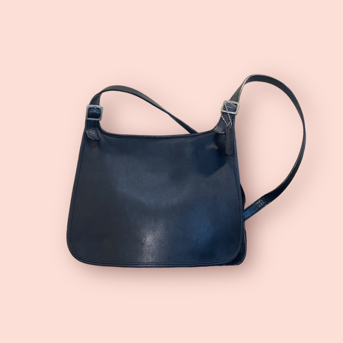 COACH Vintage 9134 Large Black Leather Hippie Flap Saddle