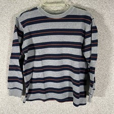 Gap Kids Boys Medium 8 Crewneck Sweater Navy Blue And Gray Stripes 100 Cotton