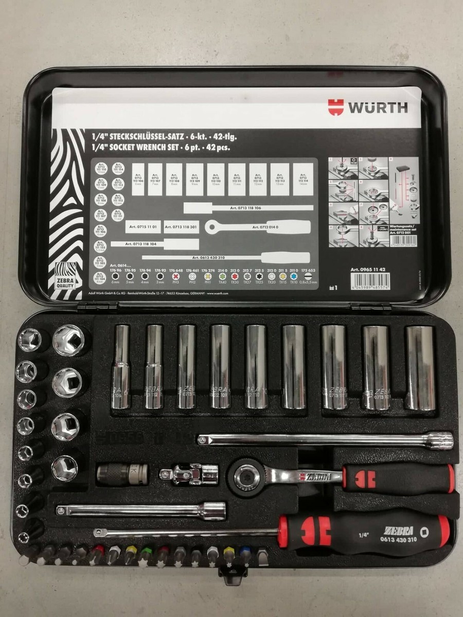 Wurth Zebra 1/4 Inch Socket Wrench Assortment Hand Tools Set Wurth Zebra 1/4 Inch Socket Wrench Assortment Hand Tools Set
