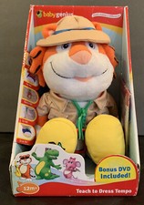 BABY GENIUS TEACH TO DRESS TEMPO TIGER CAT PLUSH W/ BONUS DVD 12M LEARN NIB NEW