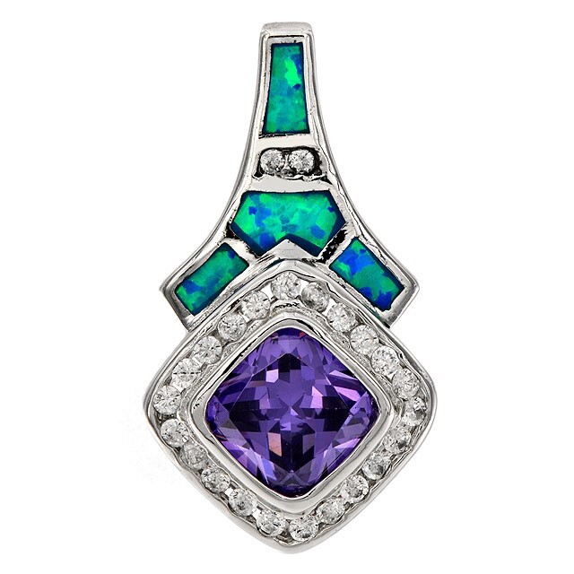 2CT Amethyst & Australian Inlay Opal 925 Sterling Silver Pendant OE3