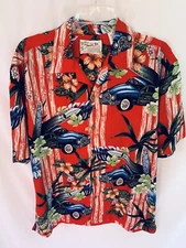 Thums Up Men's Woody Cars Surfboards Shirt M Tropical  Pineapple 100% Rayon