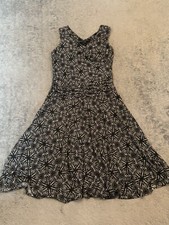 Adrianna Dress Womens 6P Black Sleeveless Midi Faux Wrap Geometric Print Stretch