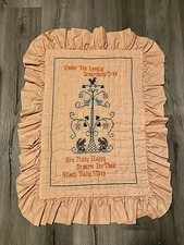 Vintage Handmade Baby Blanket Throw Wall Hanging 30" x 38" Orange Cross Stitch