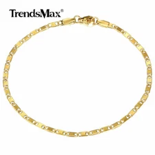 3mm 10" Unique Gold Plated Stainless Steel Link Chain Anklet Bracelet for Unisex