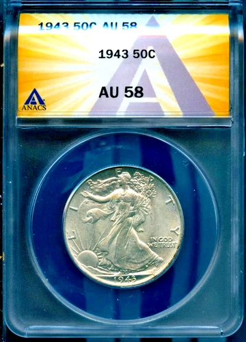 1943 50c Silver Walking Liberty Half-dollar AU 58 ANACS # 7830235 + Bonus
