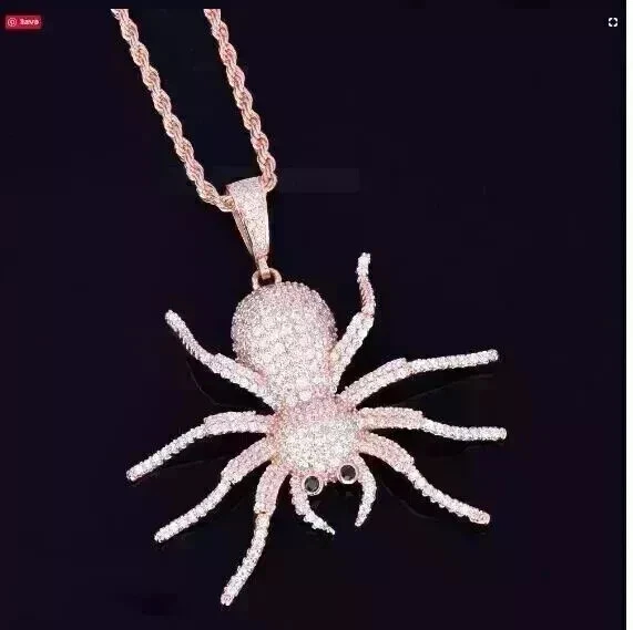 Colgante con dije de araña moissanita real de corte redondo de 2,60 quilates enchapado en oro rosa de 14 quilates Foto 4 de 4