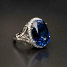 2Ct Oval Lab-Created Blue Sapphire Wedding Ring For Women 14K White Gold Plated