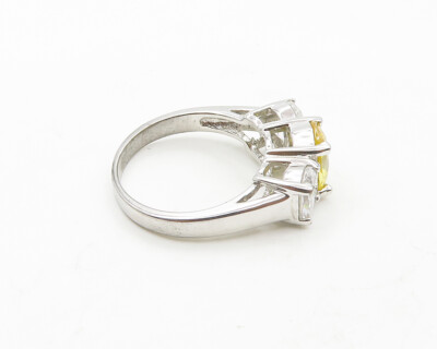 925 Silver Vintage Yellow & White Cubic Zirconia Band Ring Sz 7