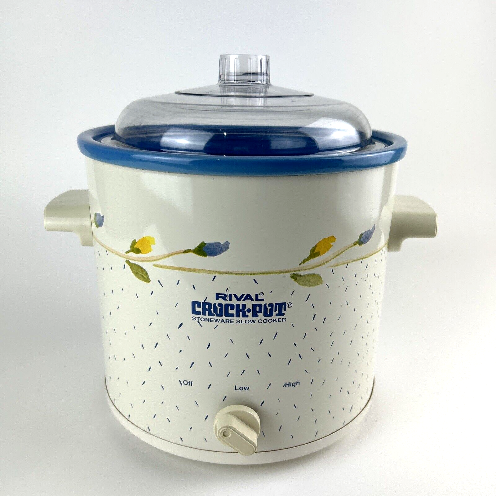 Vintage Rival 3Qt Blue White Floral Crock Pot