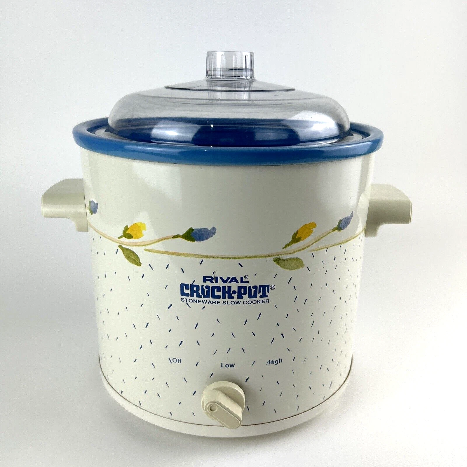 Rival Crock Pot Vintage 1980s 3 Qt Slow Cooker 3100 Blue White Floral - Tested