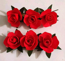 Vintage Bright Red Roses Hair Barette Set Soft Plastic Petals Rare