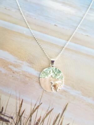#ad Beach Sea Turtle Necklace Pendant Silver Chain Summer Jewelry Ocean Scene Charm $15.95