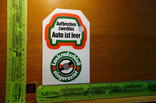 Alter Aufkleber Verkehr Sicherheit AUFBRECHEN ZWECKLOS LENKRADSCHLOSS (B)