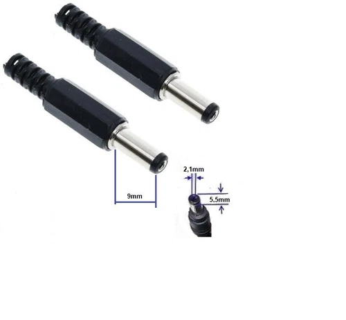DC hollow plug with kink protection, Ø external: 5.5 mm, Ø internal: 2.1 mm, L-9 mm