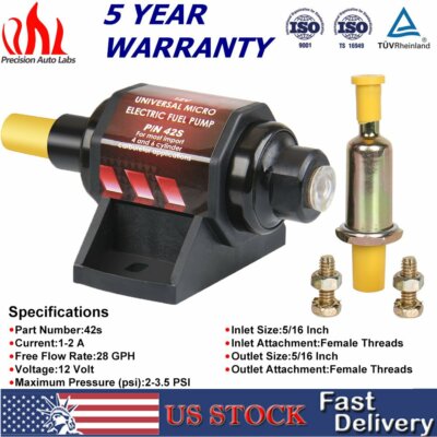 42S 12V 28GPH Micro Electric Gas Fuel Pump External Gasoline Only 2-3.5PSI 5/16''
