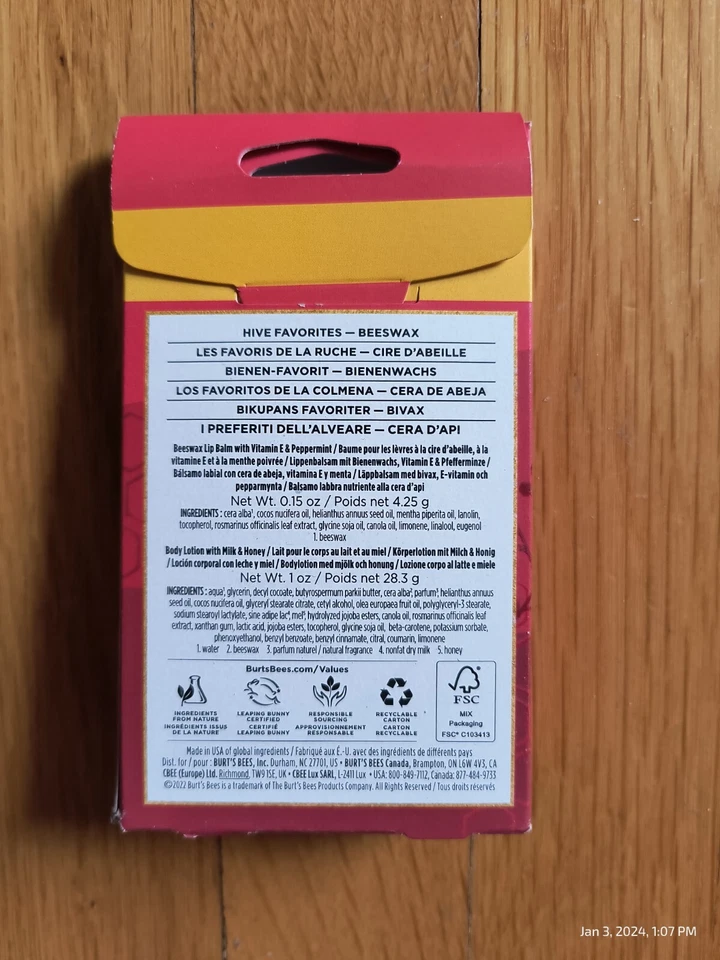 Bálsamo labial y loción corporal favoritos Burt's Bees Hive cera de abejas leche y miel nuevo Foto 2 de 3
