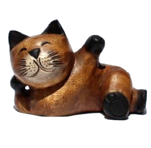 Handcarved Laying Down Happy Cat Fair Trade from Thailand - Picture 1 of 5