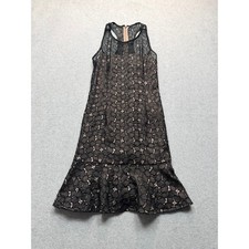 Adrianna Papell Black Lace Nude Lining Flounce Hem Dress Womens 2 Racerback Mini