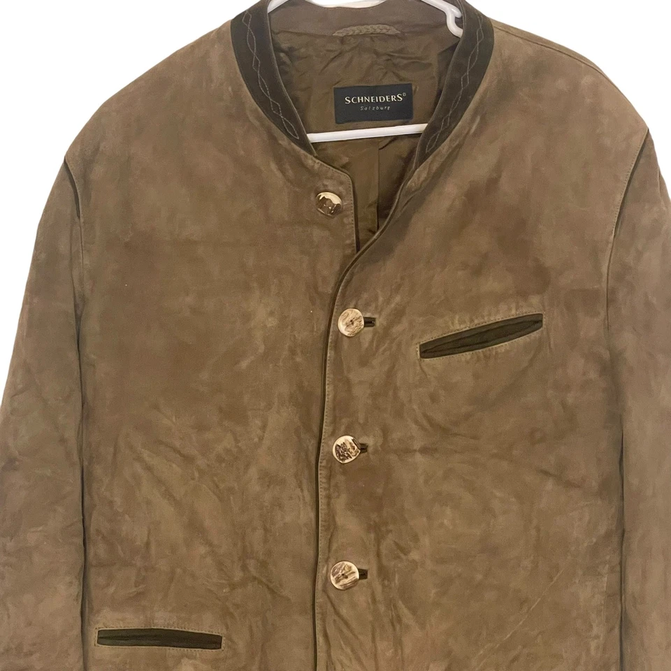 Chaqueta Schneiders Salzburg Para Hombre Talla 40 Mediana Marrón Piel de Cabra Gamuza Botón Foto 2 de 4