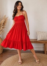TORRID Red Smoked Midi Dress Size 1 (14w) Spaghetti Straps Boho Lined