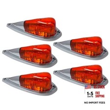 5X Amber 6 LED Teardrop Cab Marker Lights Kit Chrome Base DOT FMVSS 108