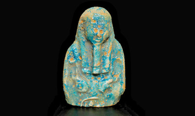 Altägyptischer Horus Falke Fayence Statue Antik Heiliges Artefakt Figur v. Chr.