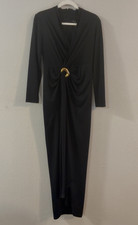 Donna Karan New York Black Solid Long Sleeve Maxi Dress Buckle Zip 8