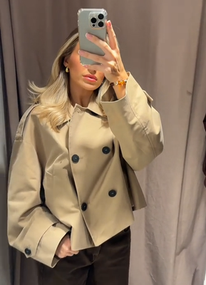 Zara ZW Collection Short Water Repellent Trench Jacket Light Beige
