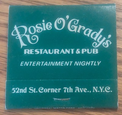 Rosie O'Grady's Bar/Restaurant, NYC Matchbook, unstruck matches
