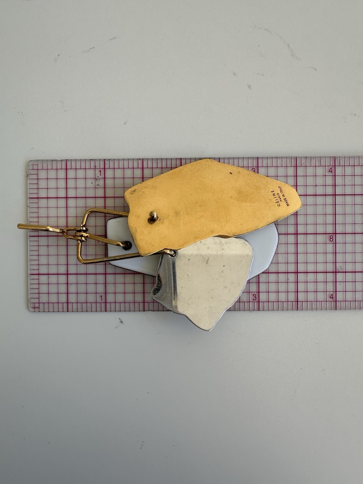 Celine Patchwork Earrings Silver Gold Enameled Po… - image 12