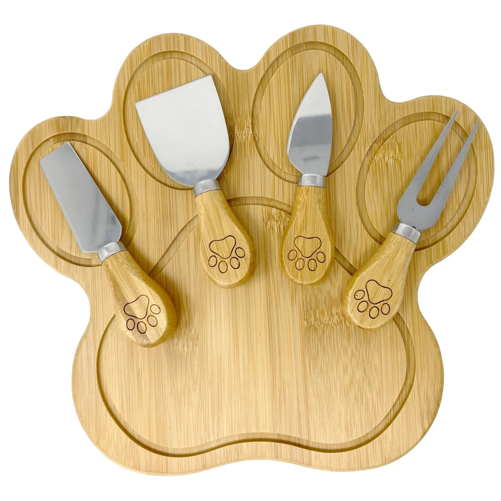 - Paw Shaped Natural Bamboo Charcuterie Board - Wood Cutting Board/Cheese Boa...