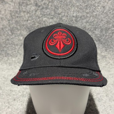 Affliction Distressed Black Red Fleur De Lis  Fitted Stretch Tek Flex Hat L/XL